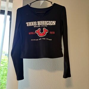True Religion Blue Cropped Fitted Long Sleeve Tee